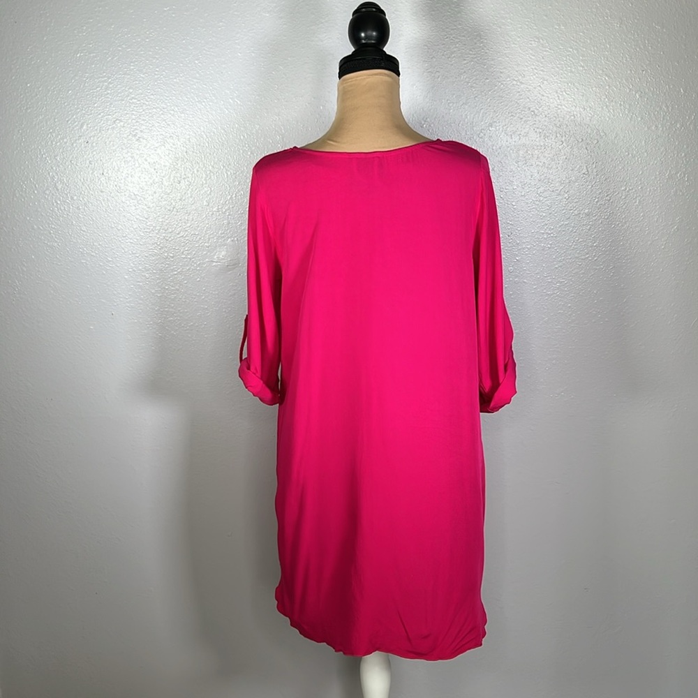 Hot Pink lightweight Tunic cover up Mini Dress S | resortwear tropical vacation - Picture 6 of 13
